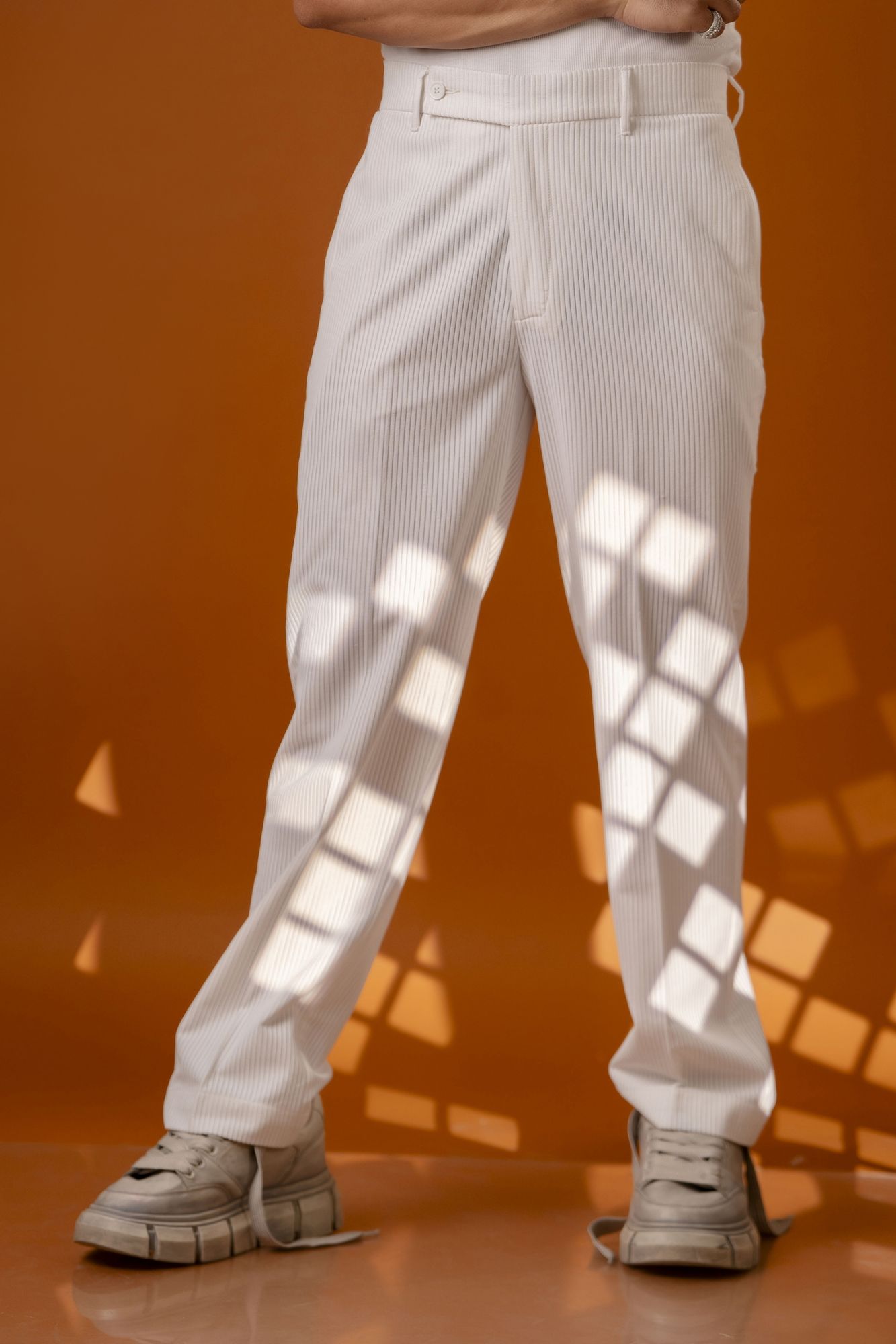 White Corduroy Parallel Pants