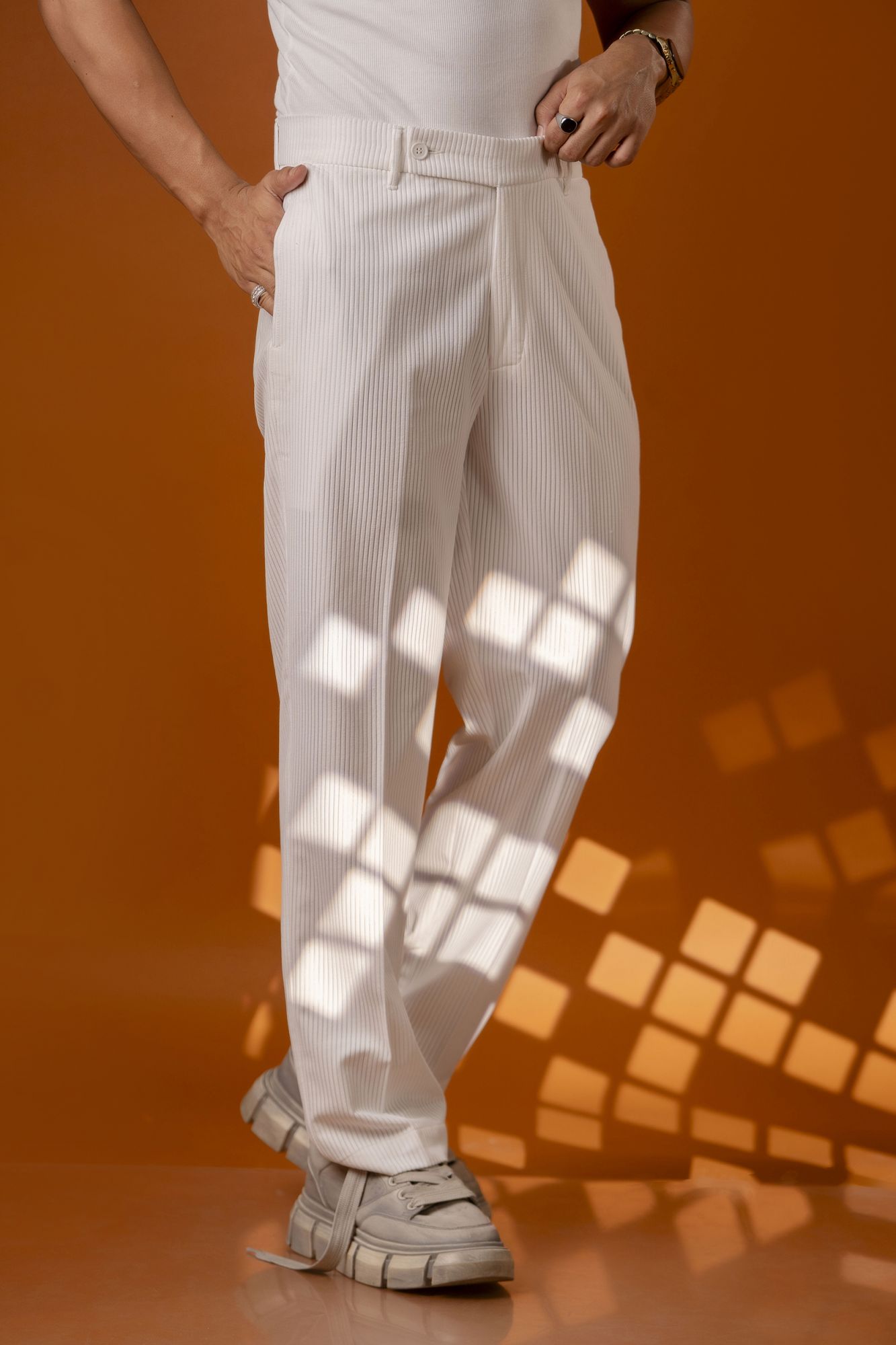 White Corduroy Parallel Pants