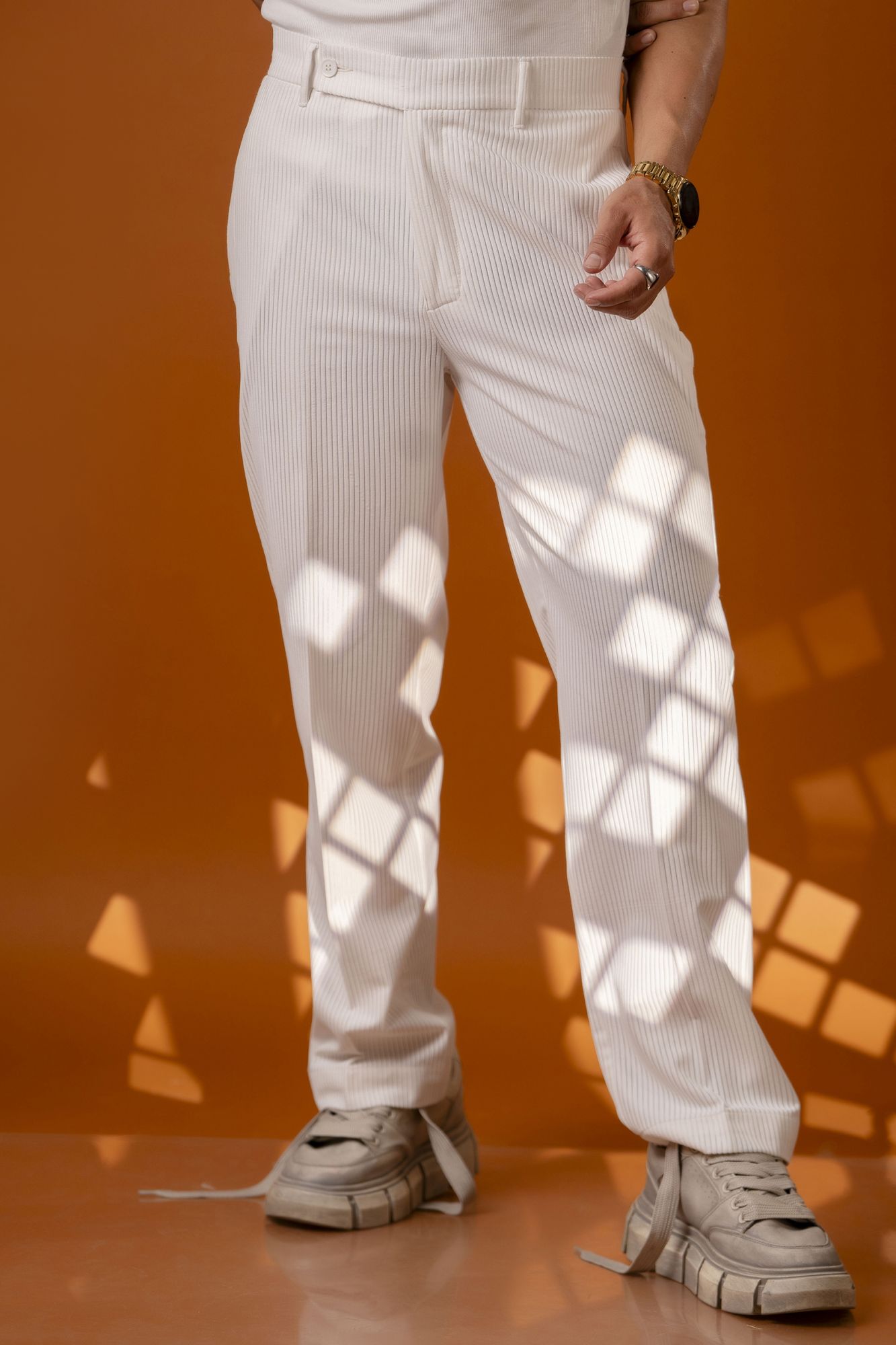 White Corduroy Parallel Pants