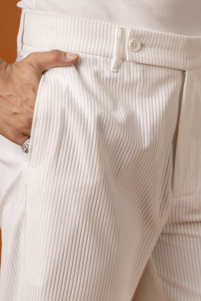 White Corduroy Parallel Pants