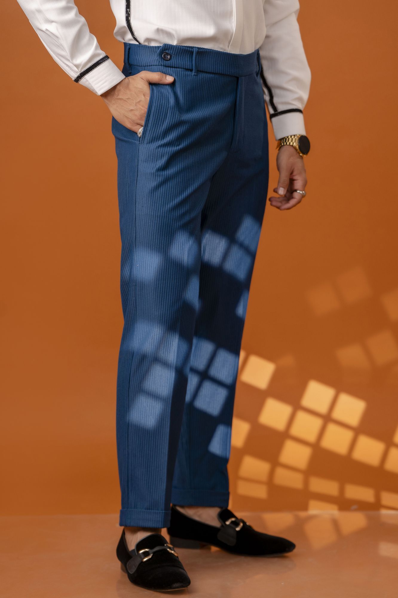 Tailored Fit Pants in Teal Corduroy