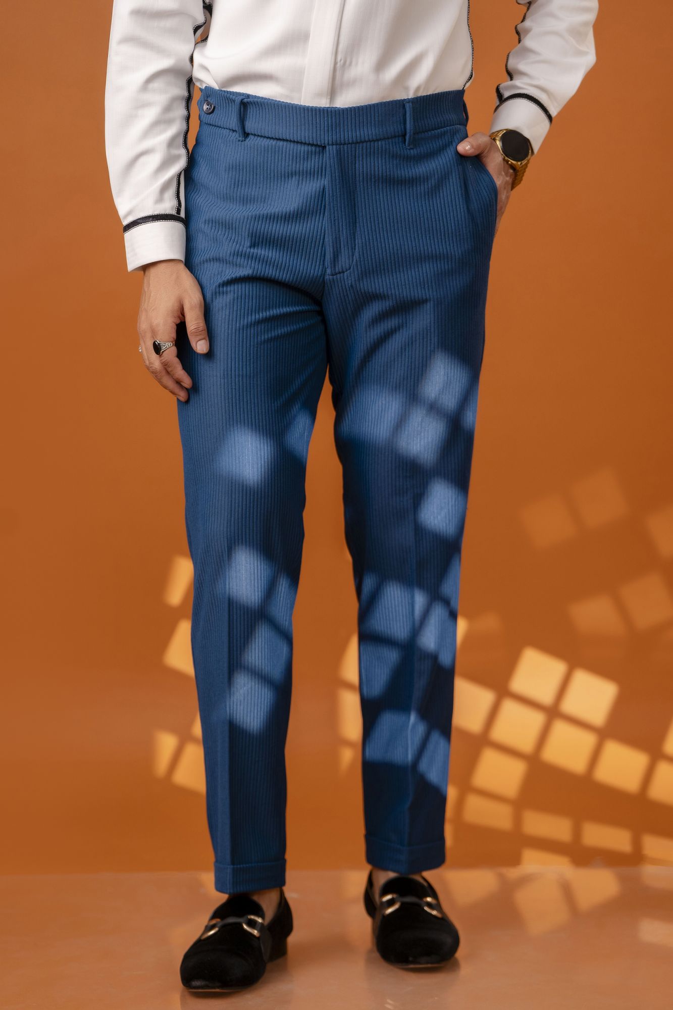 Tailored Fit Pants in Teal Corduroy