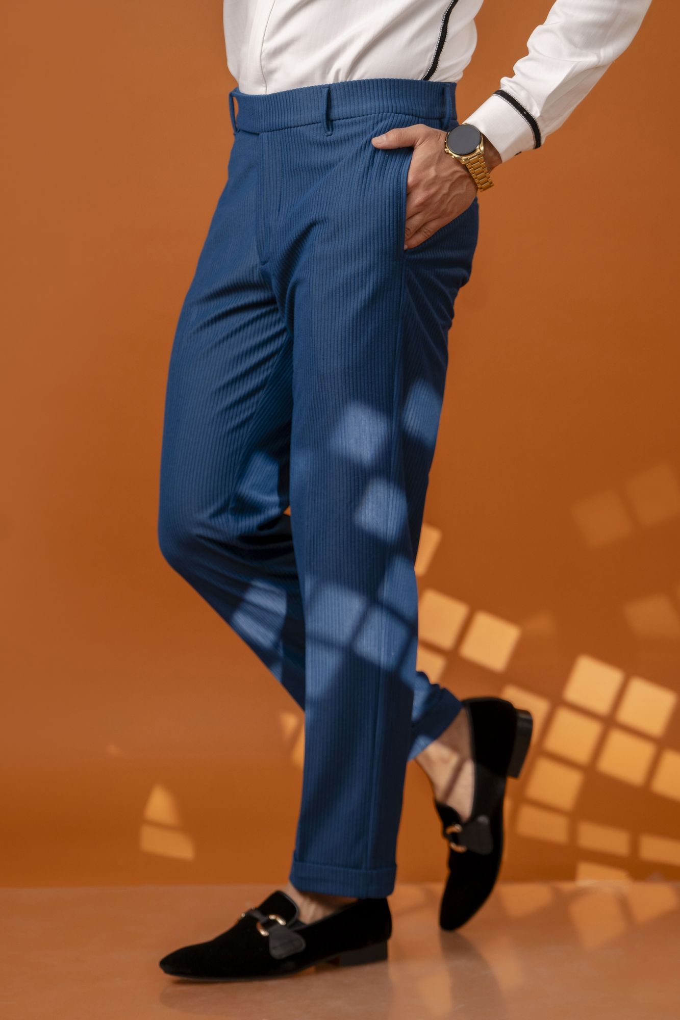 Tailored Fit Pants in Teal Corduroy