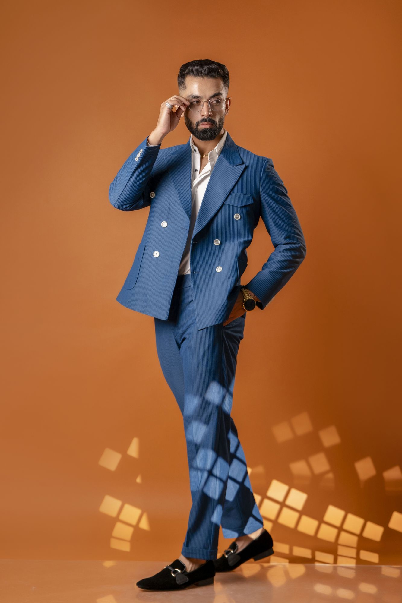 Tailored Fit Pants in Teal Corduroy