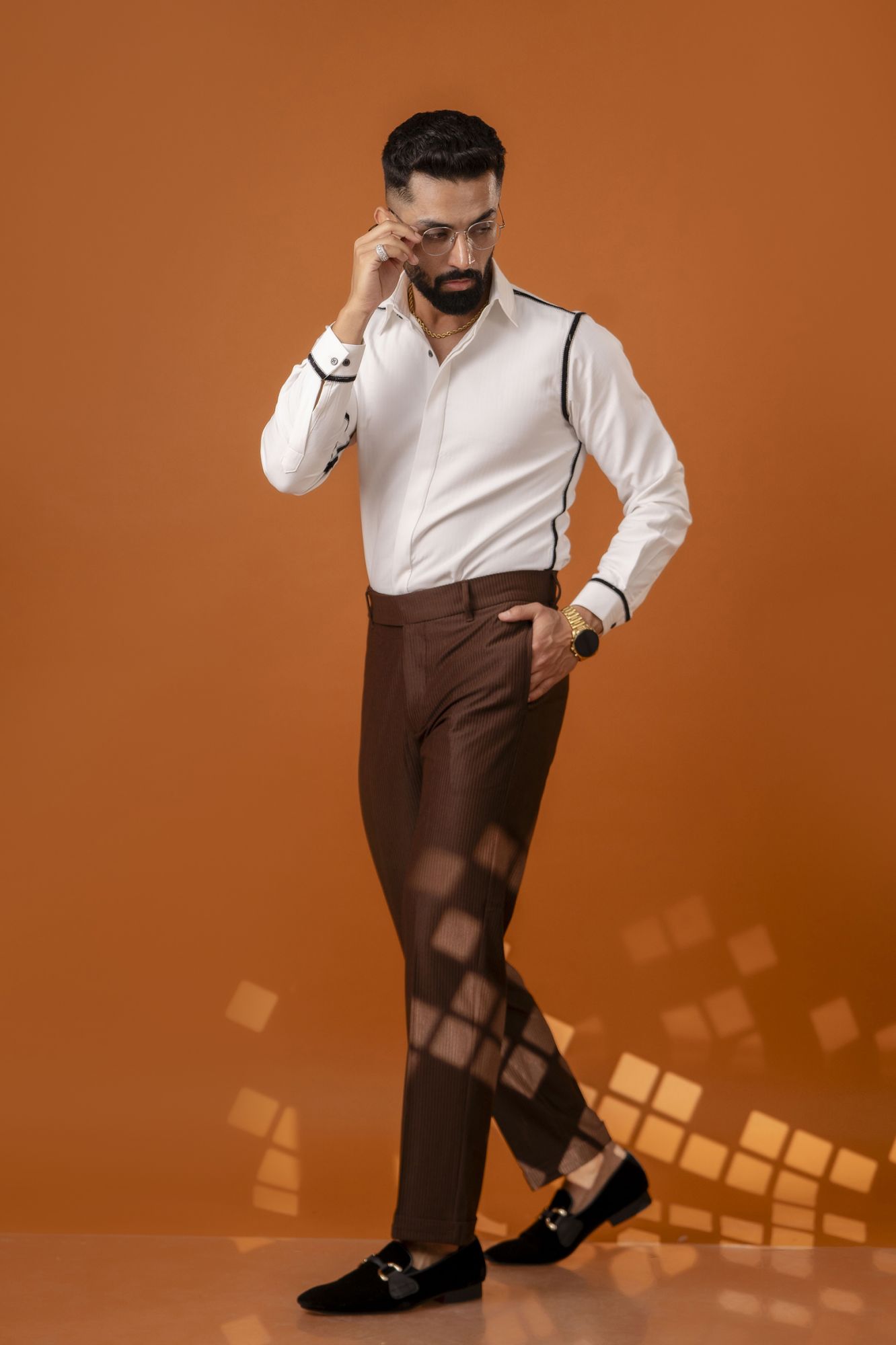 Brown Corduroy Tailored Fit Pants