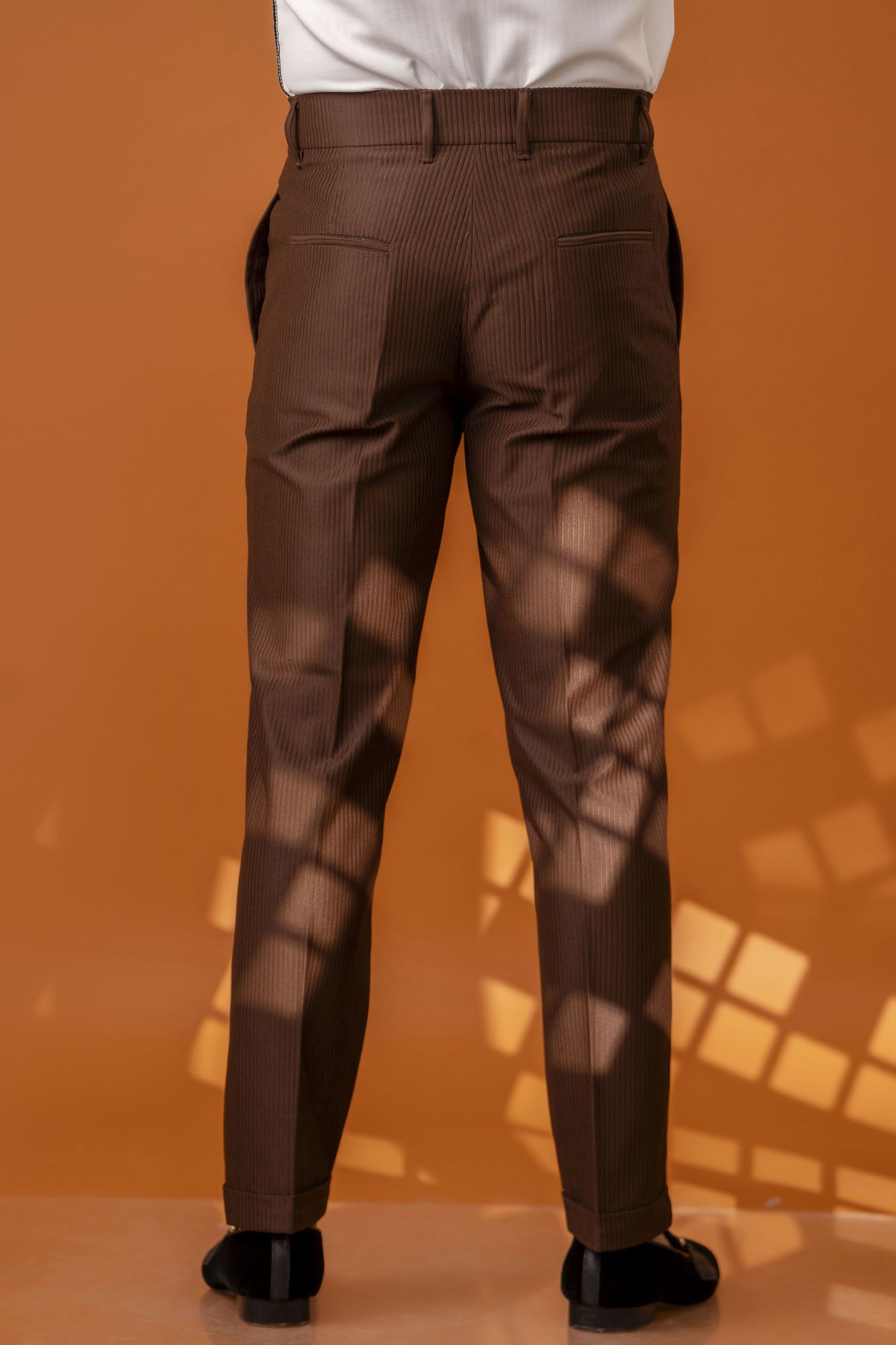 Brown Corduroy Tailored Fit Pants
