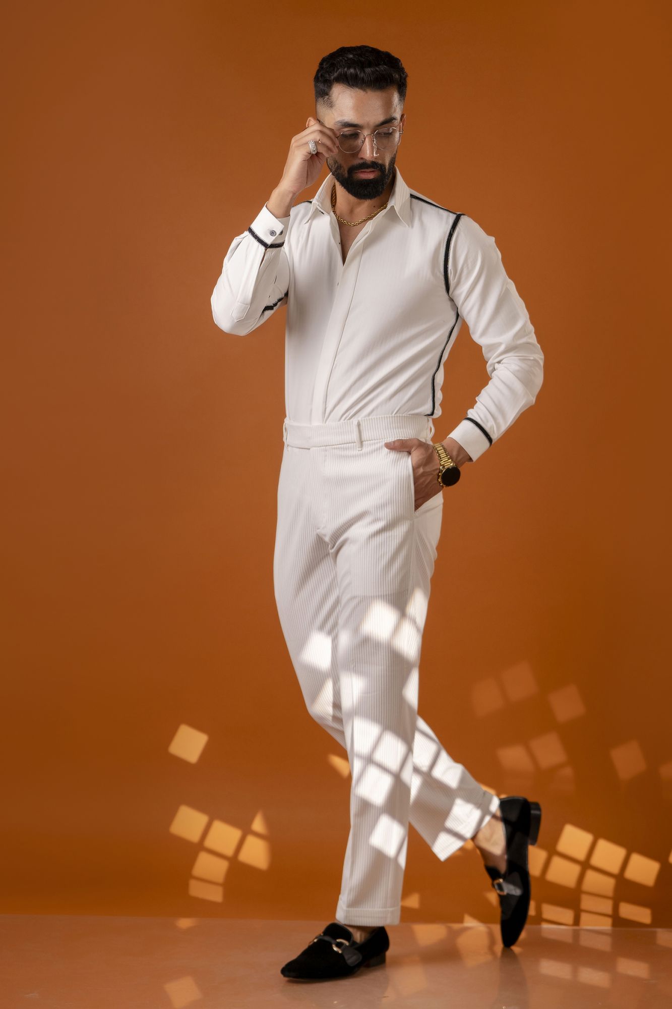 White Corduroy Tailored Fit Pants