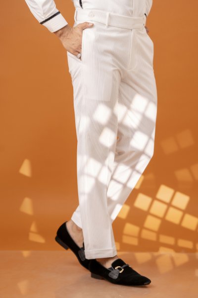 White Corduroy Tailored Fit Pants