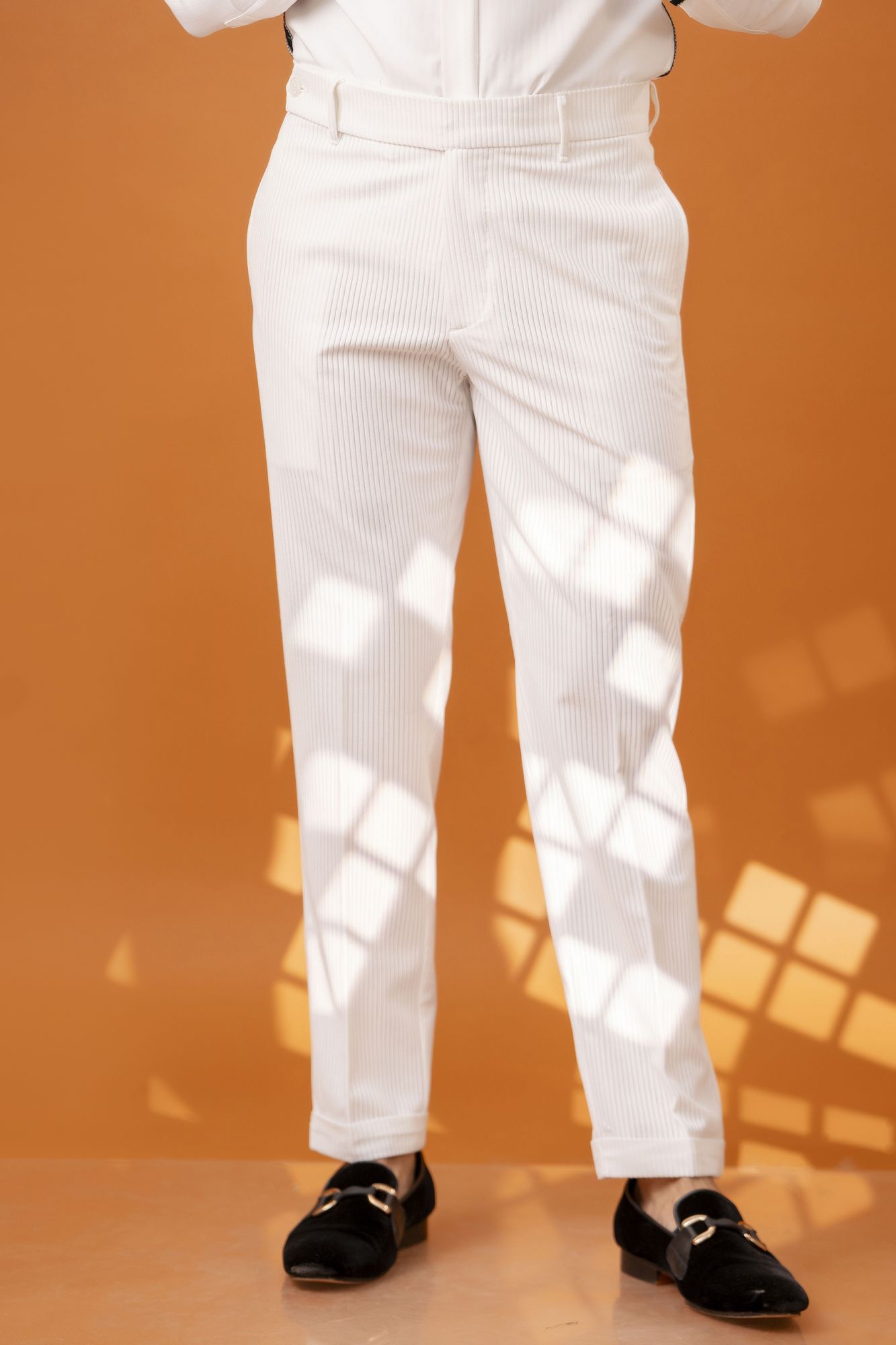 White Corduroy Tailored Fit Pants
