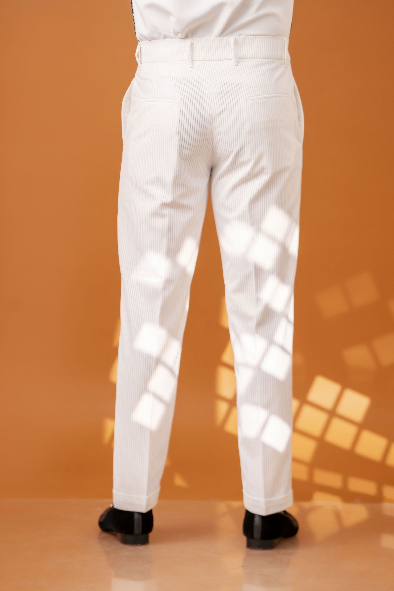 White Corduroy Tailored Fit Pants