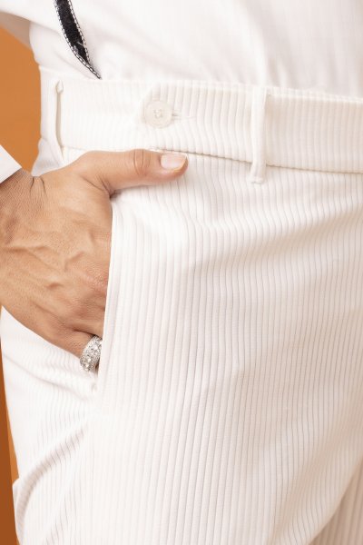White Corduroy Tailored Fit Pants