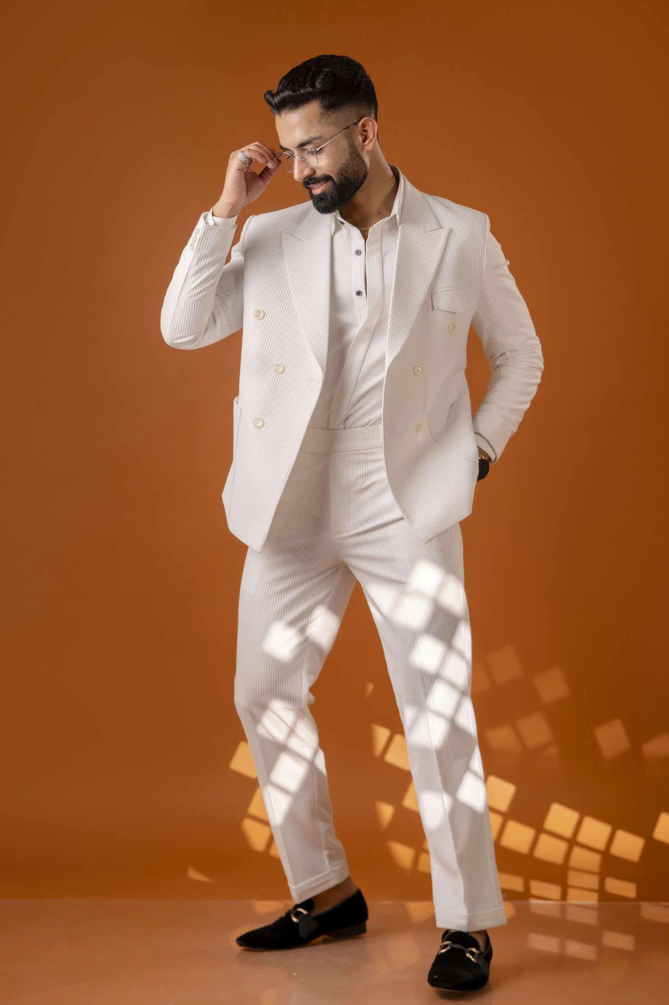 White Corduroy Tailored Fit Pants