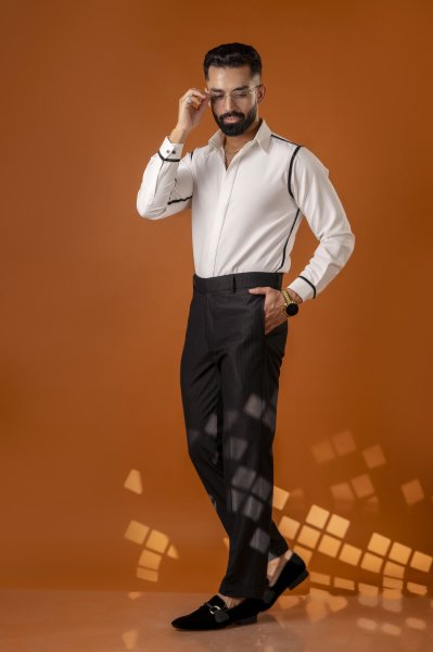 Black Corduroy Tailored Fit Pants