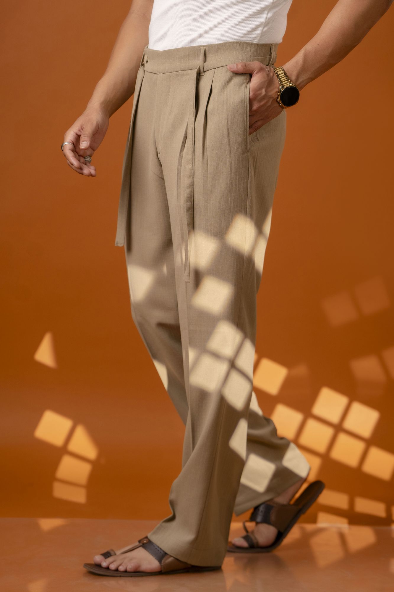 Malai Linen Korean Pants In Beige