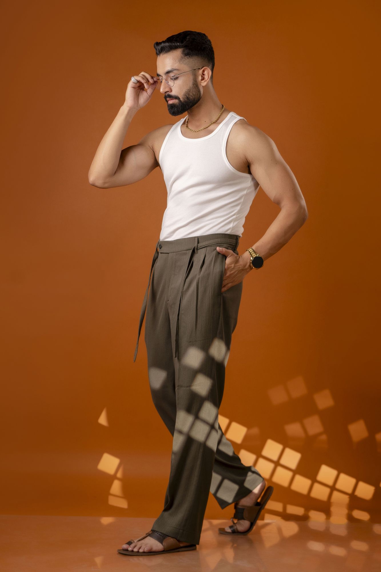 Malai Linen Korean Pants In Olive