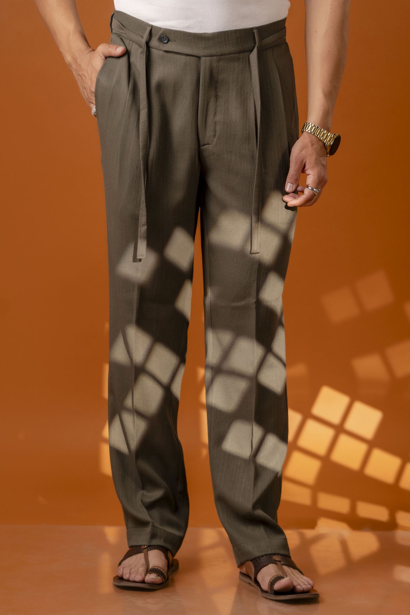 Malai Linen Korean Pants In Olive