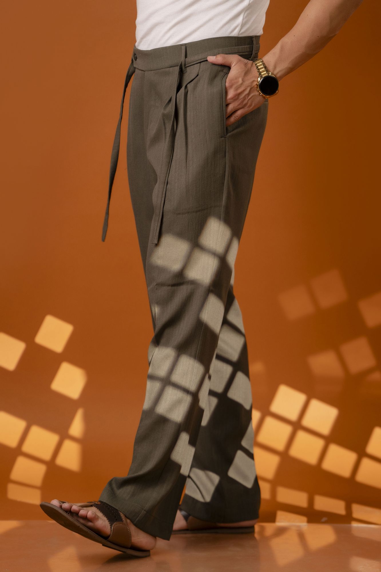 Malai Linen Korean Pants In Olive