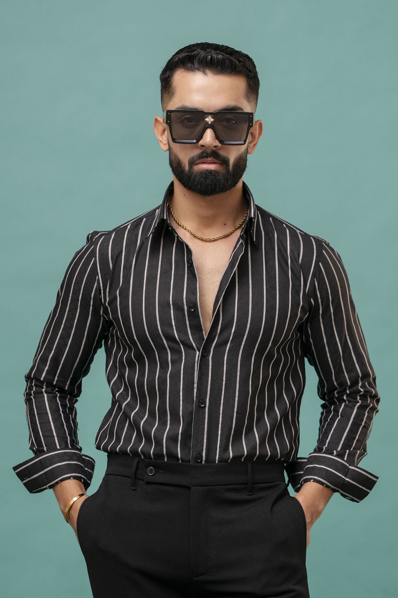 Striped Linen Shirt In Black