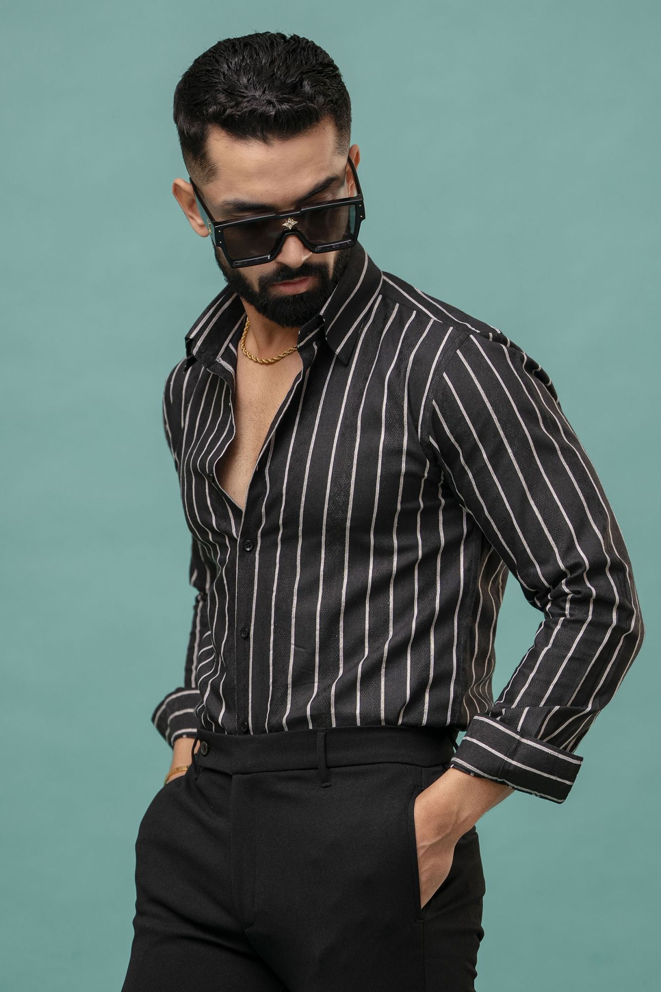 Striped Linen Shirt In Black