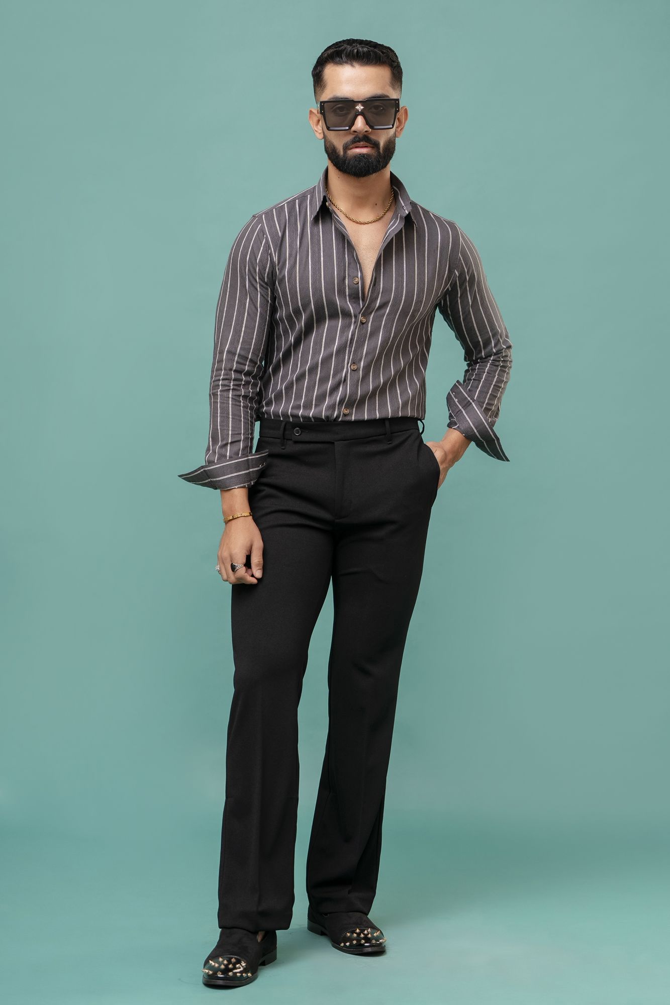 Striped Linen Shirt In Grey