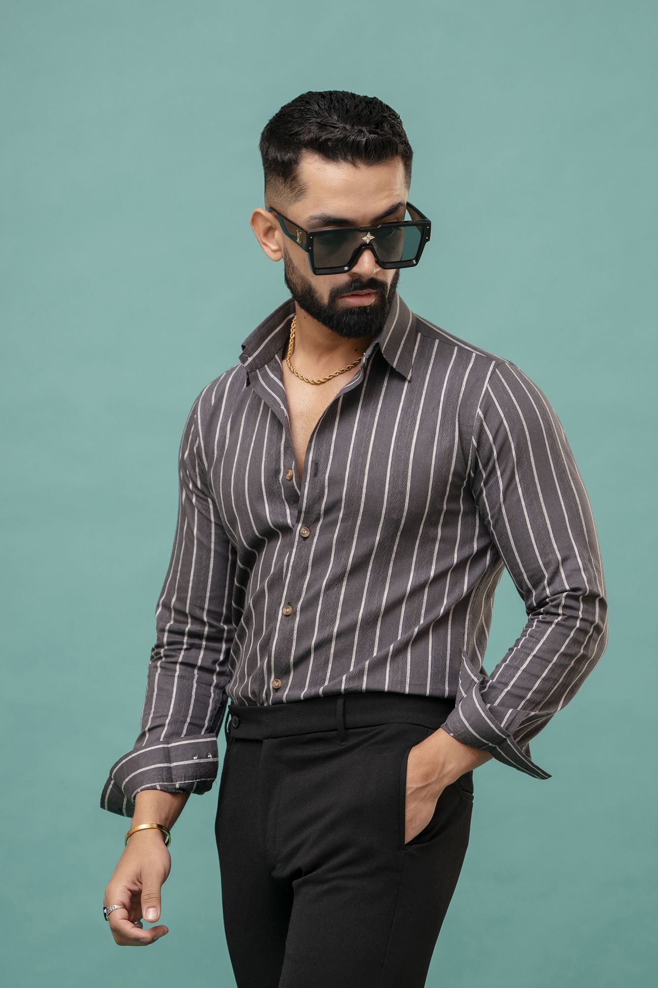 Striped Linen Shirt In Grey