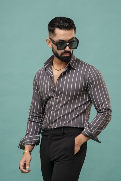 Striped Linen Shirt In Grey