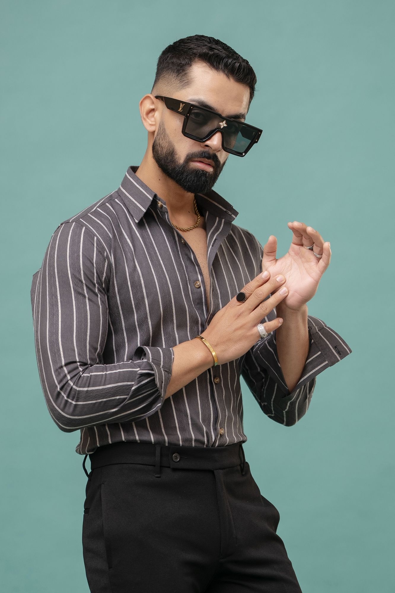 Striped Linen Shirt In Grey