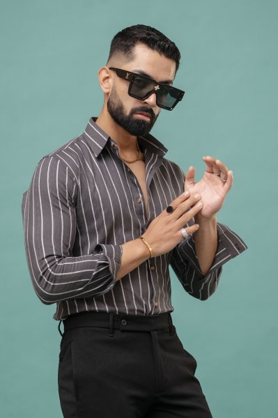 Striped Linen Shirt In Grey