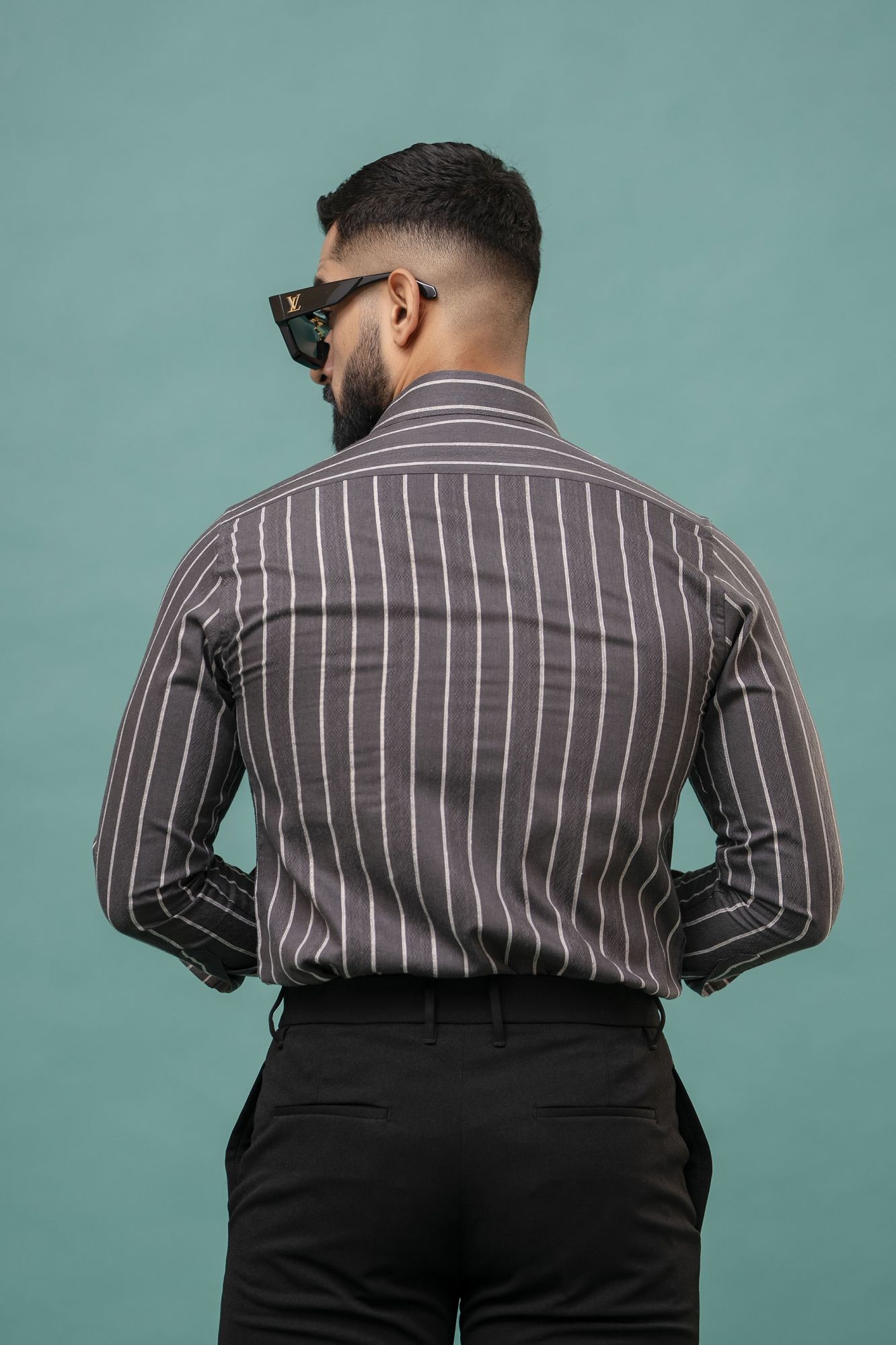 Striped Linen Shirt In Grey