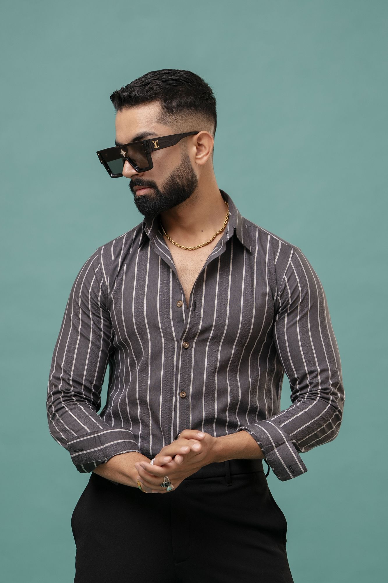 Striped Linen Shirt In Grey