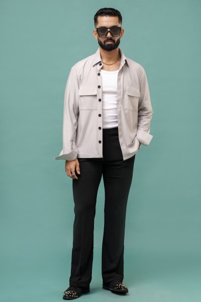 Grey Striped Over Shacket