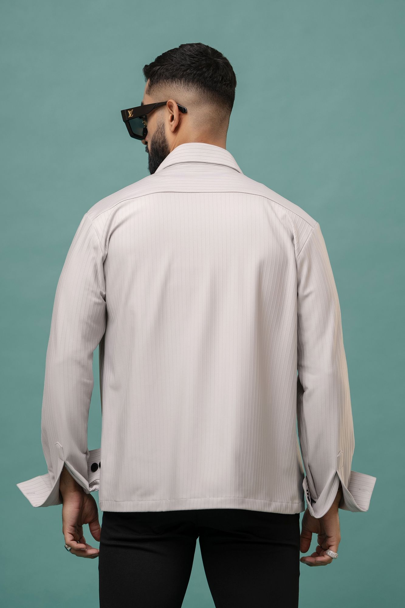 Grey Striped Over Shacket