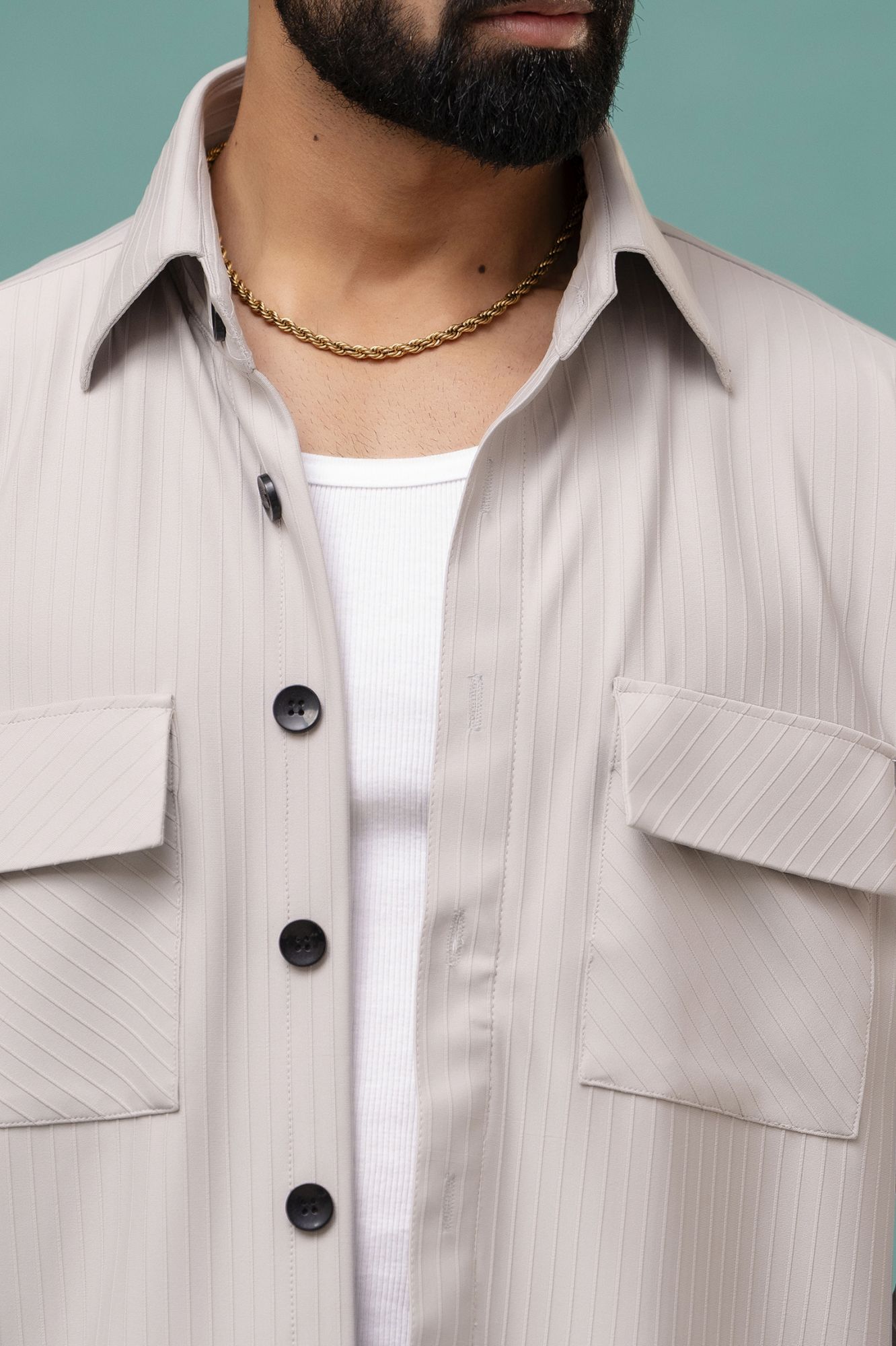 Grey Striped Over Shacket