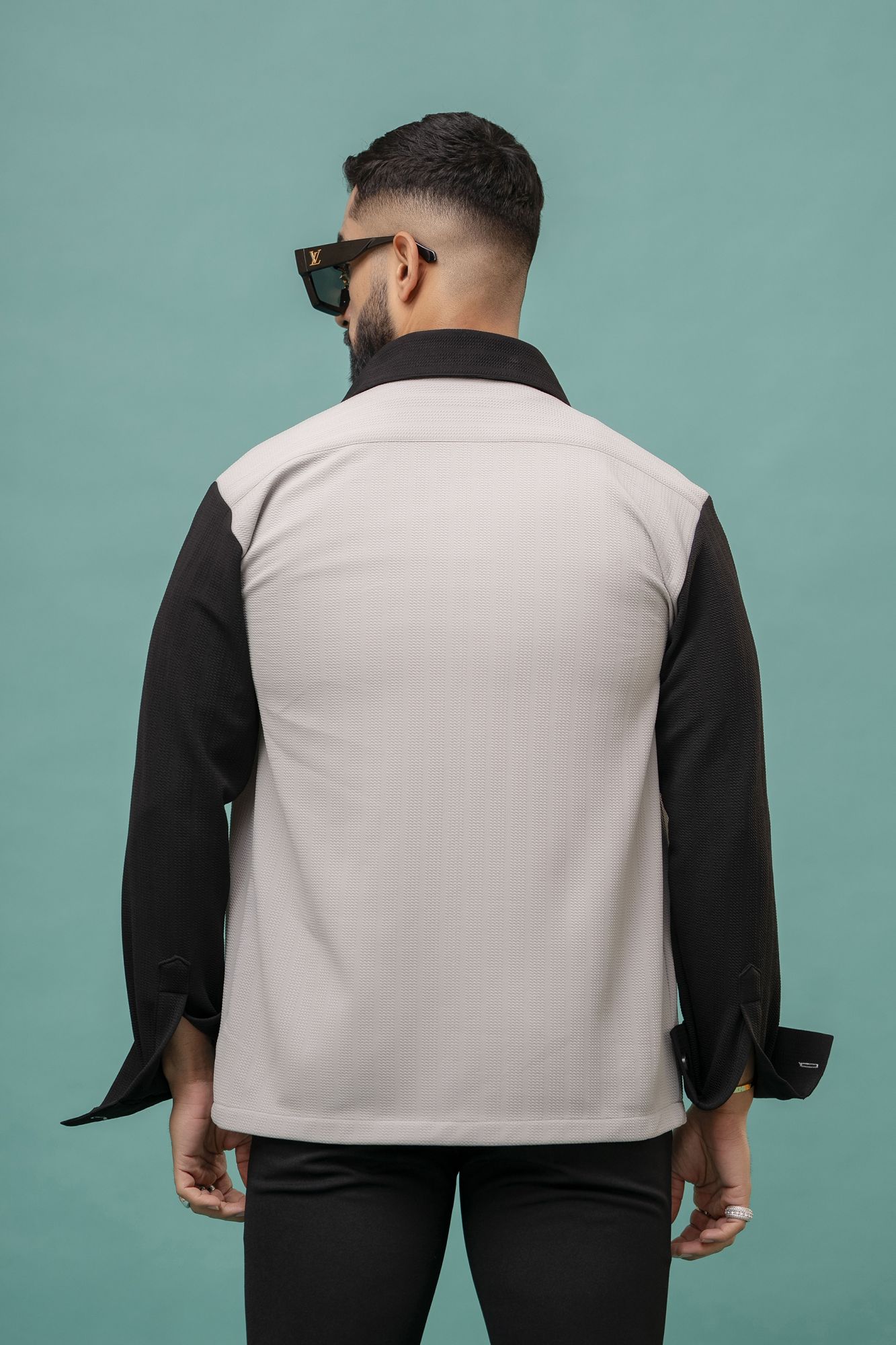 Color Block Shacket In Grey