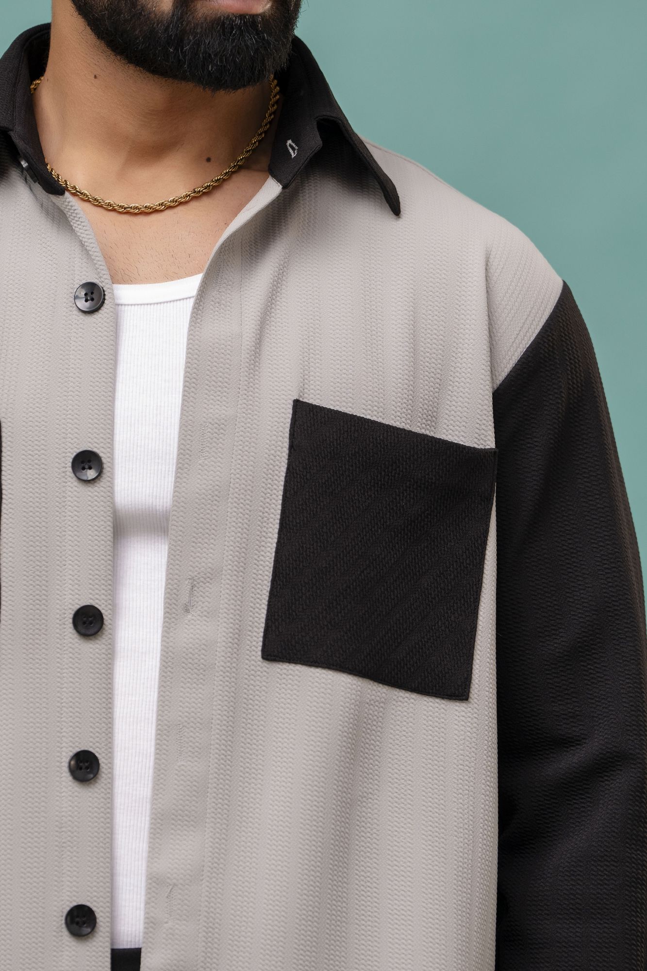 Color Block Shacket In Grey