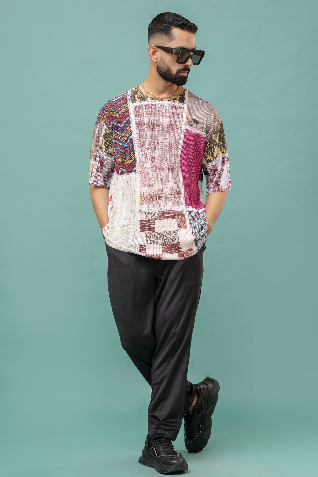 Multicolor Pleated Tshirt