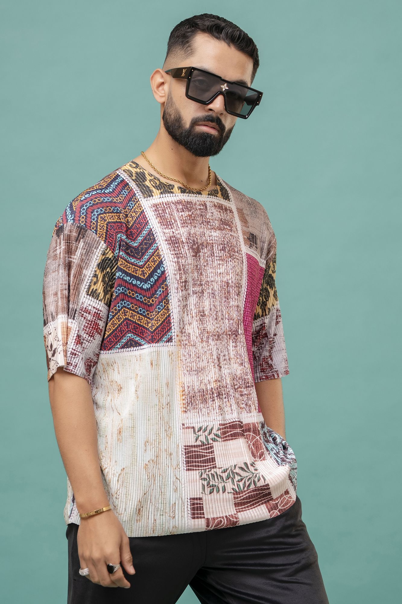 Multicolor Pleated Tshirt