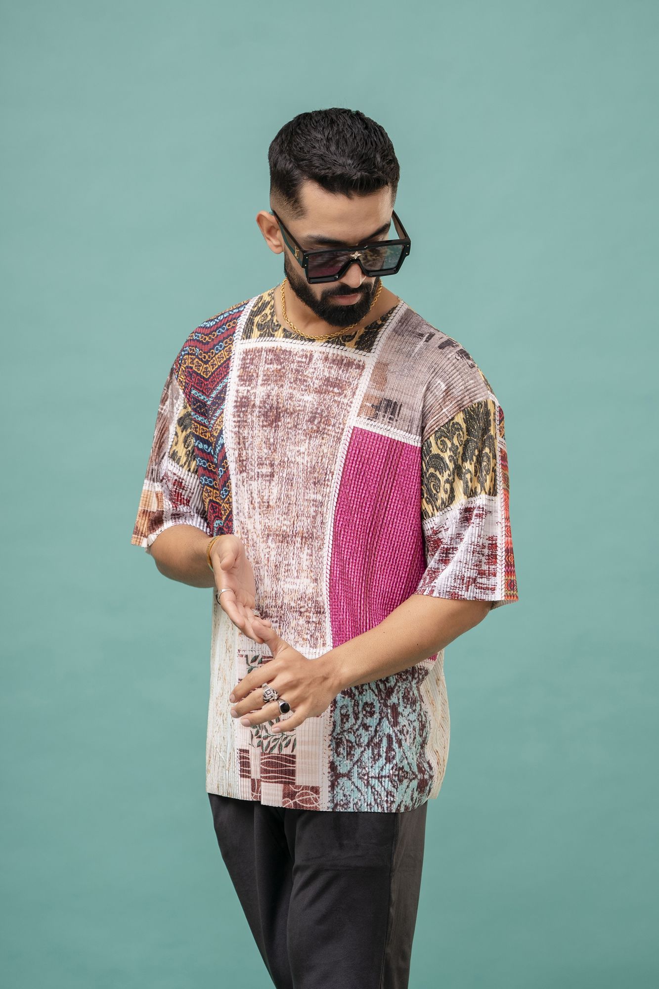 Multicolor Pleated Tshirt