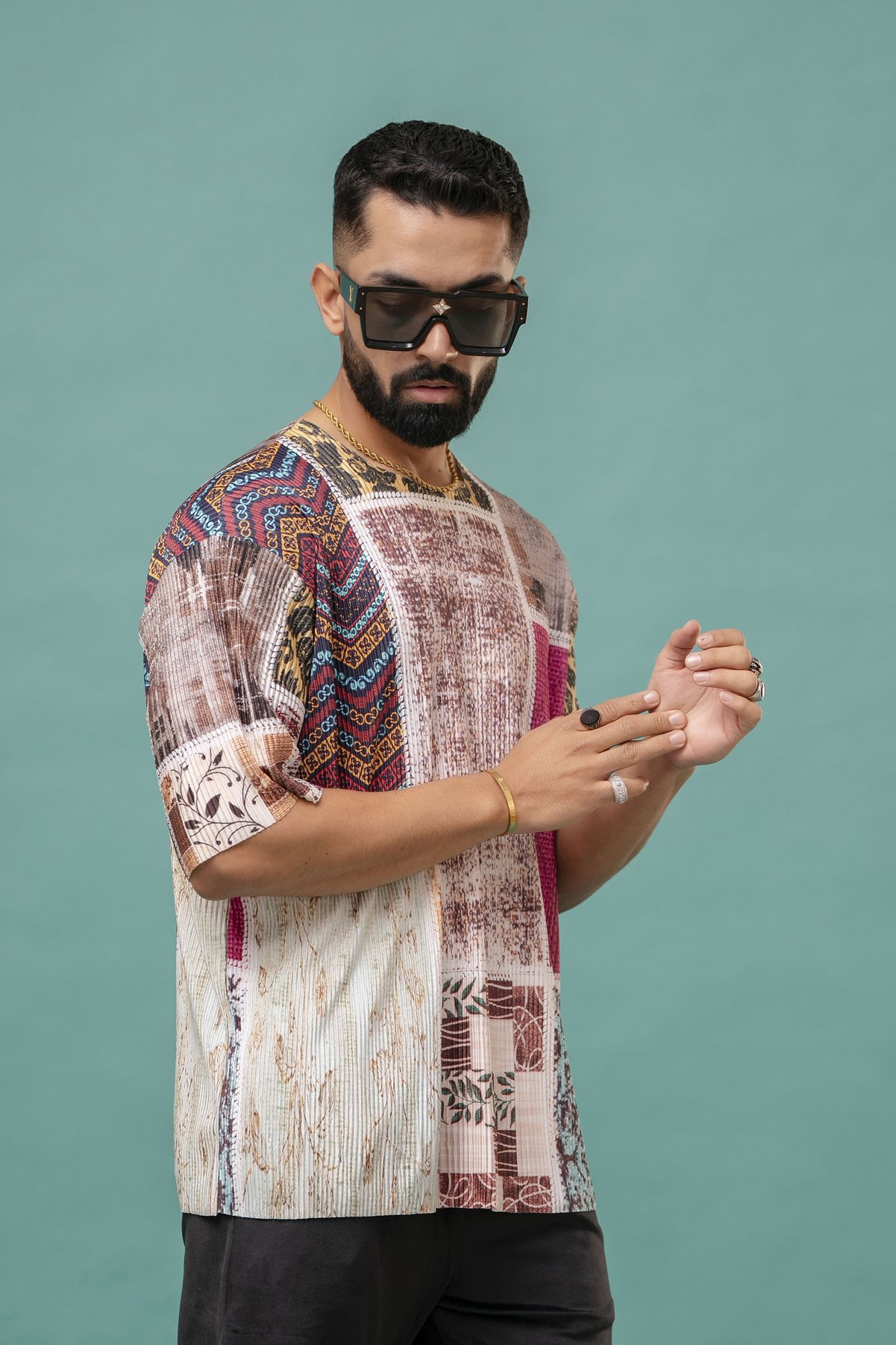 Multicolor Pleated Tshirt