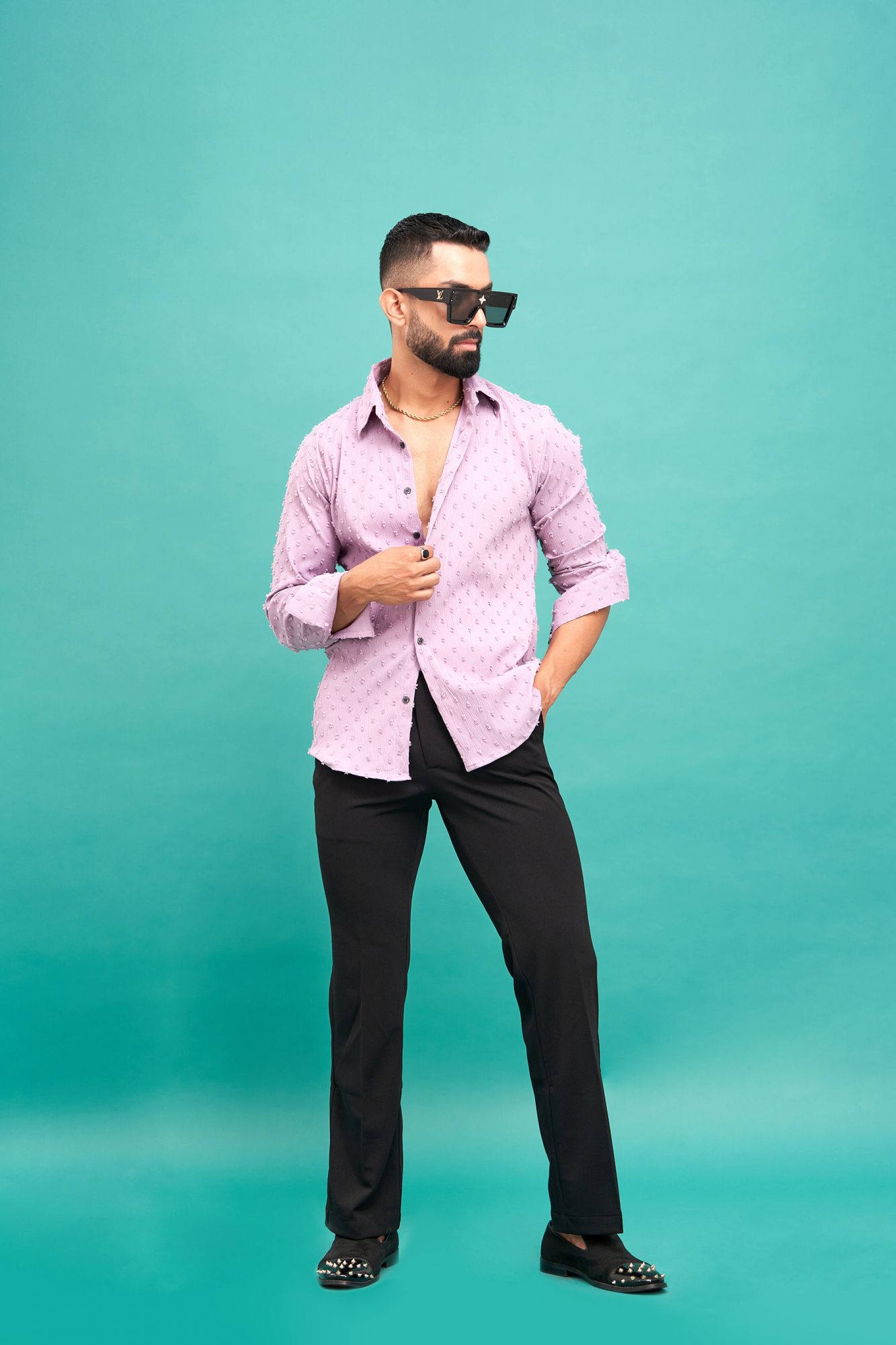 Dobby Textured Shirt In Lavender