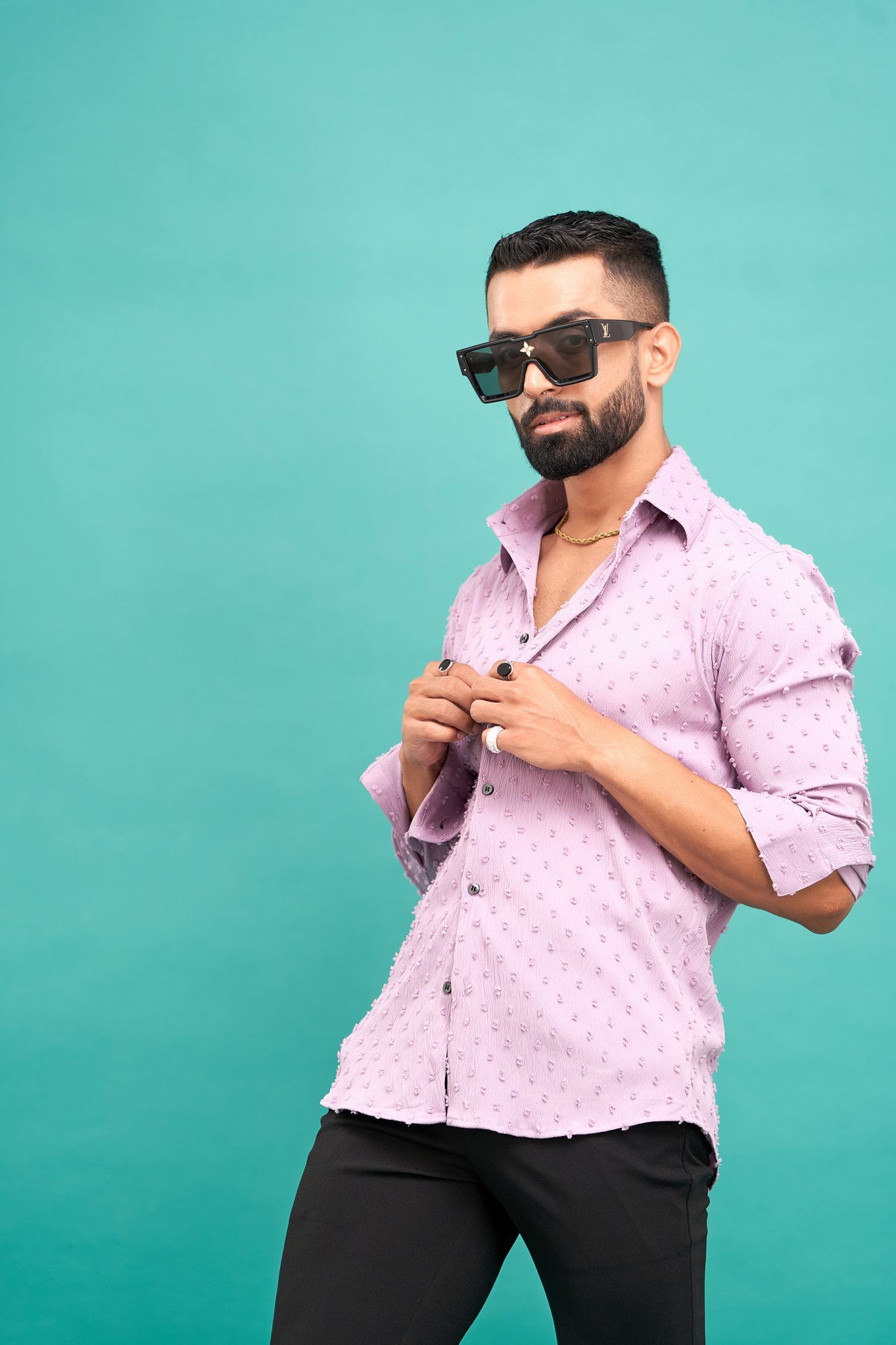 Dobby Textured Shirt In Lavender