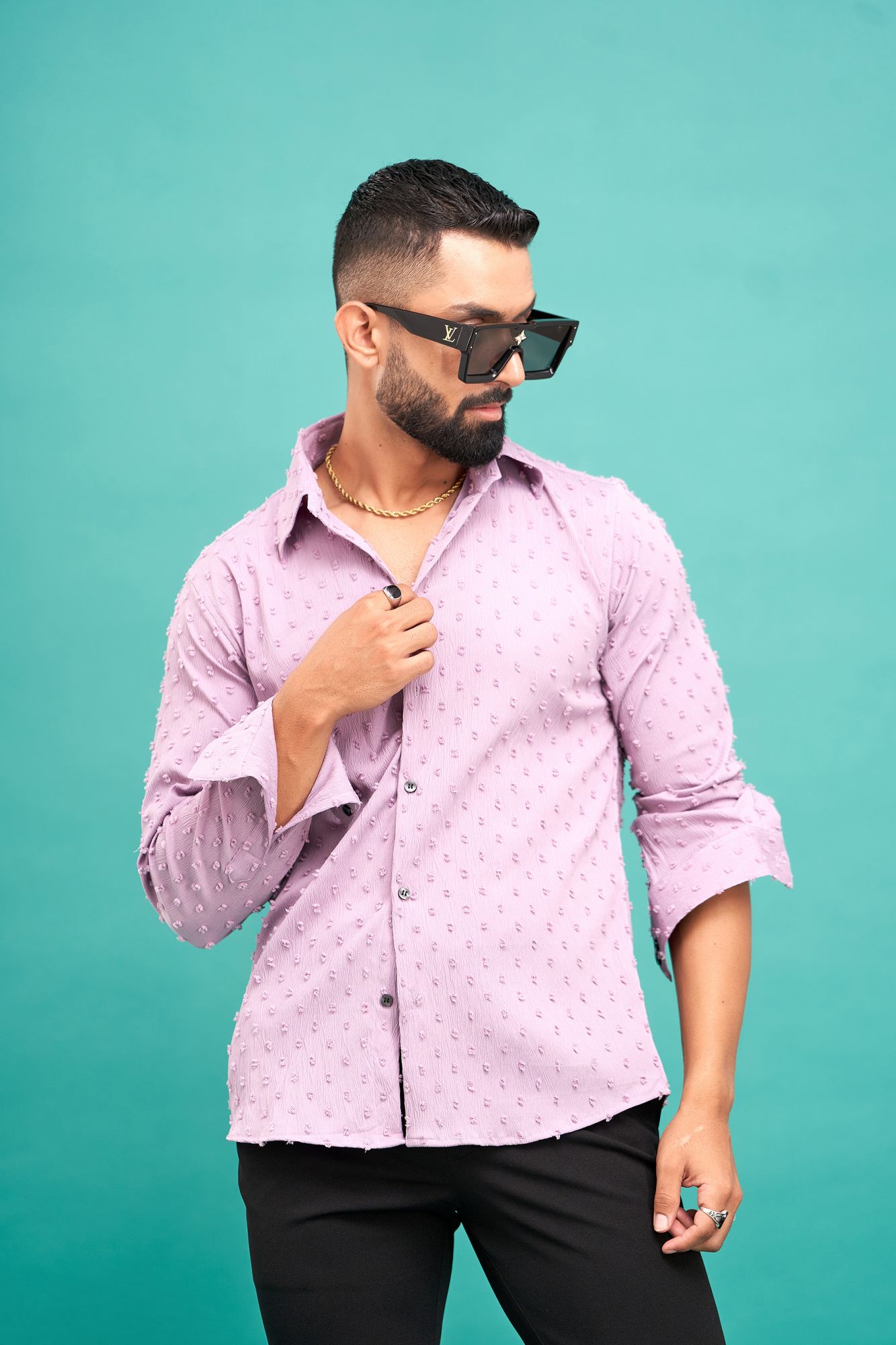 Dobby Textured Shirt In Lavender