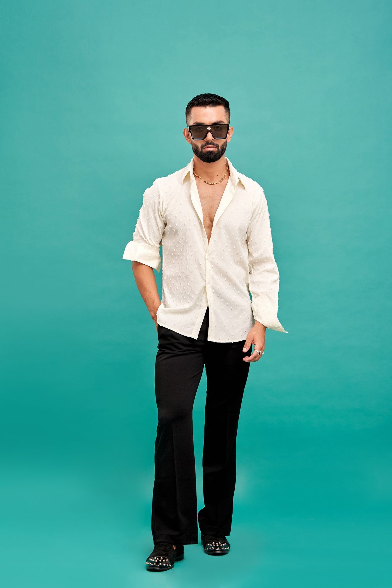 Dobby Textured Shirt In Off White