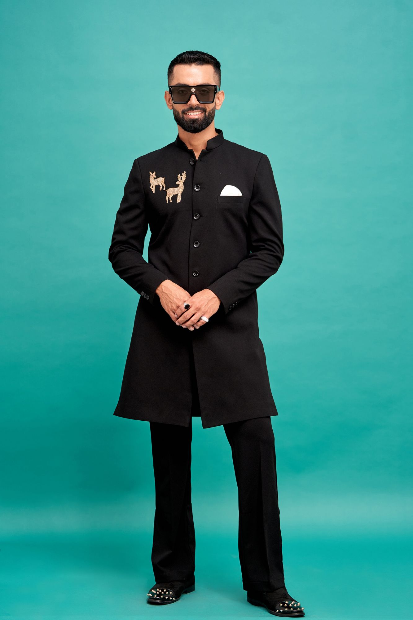 Deer Patch Bandhgala In Black