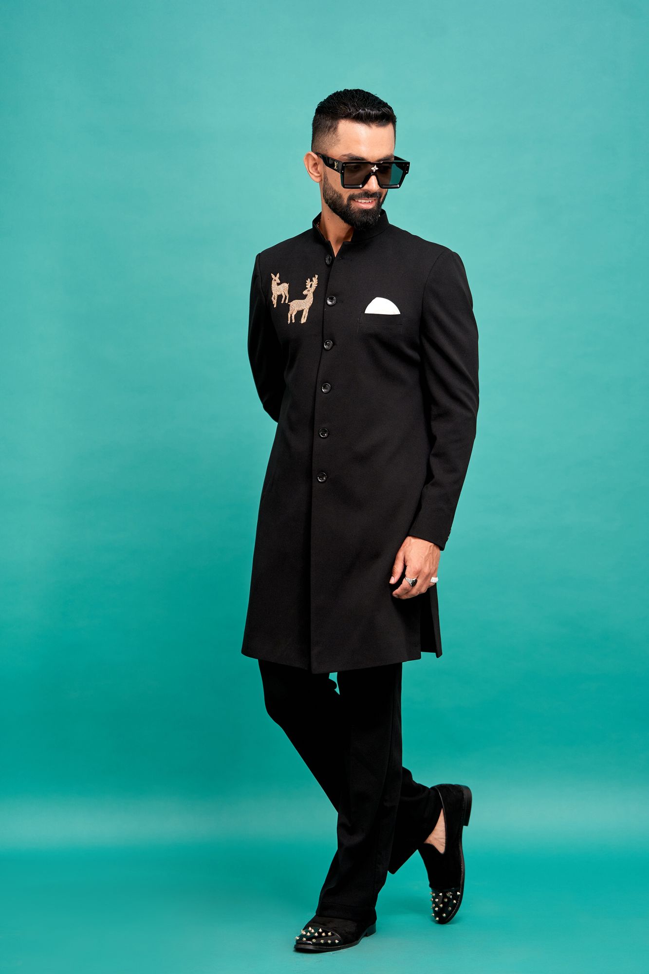 Deer Patch Bandhgala In Black