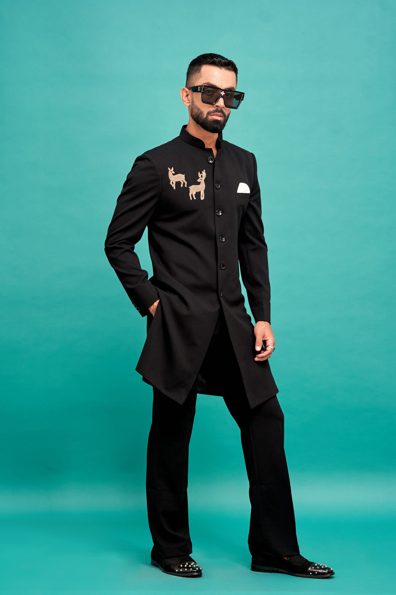 Deer Patch Bandhgala In Black