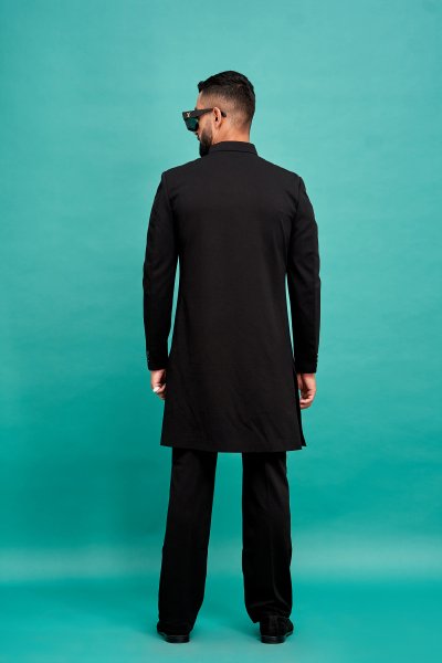 Deer Patch Bandhgala In Black