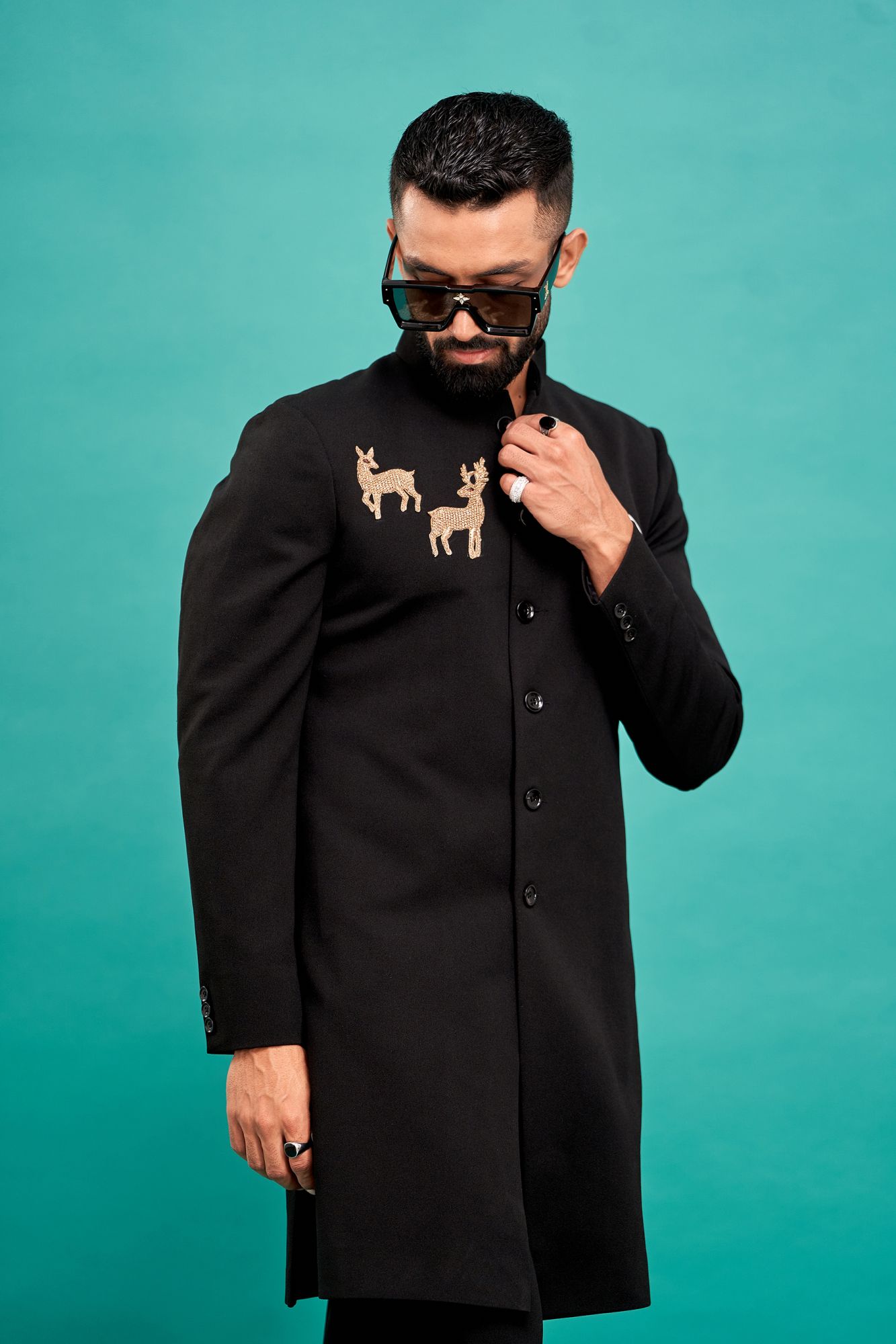 Deer Patch Bandhgala In Black