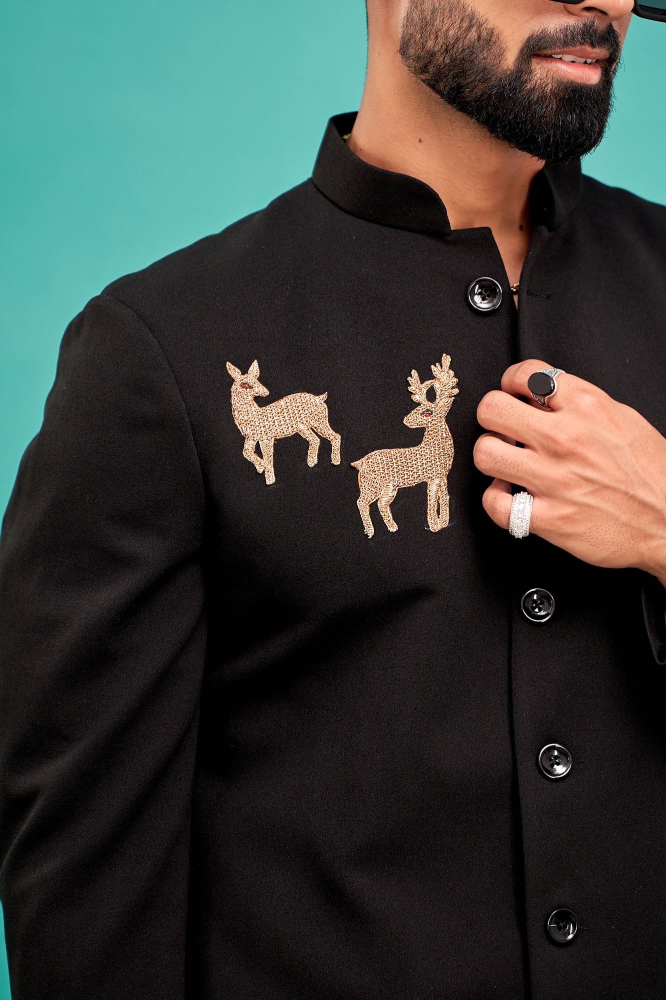 Deer Patch Bandhgala In Black