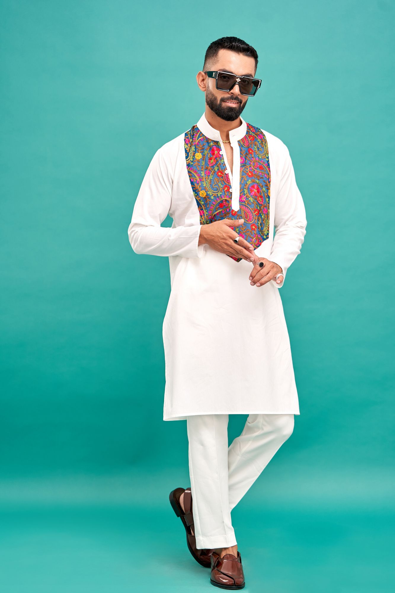 Embroidered Neck Work Kurta In White